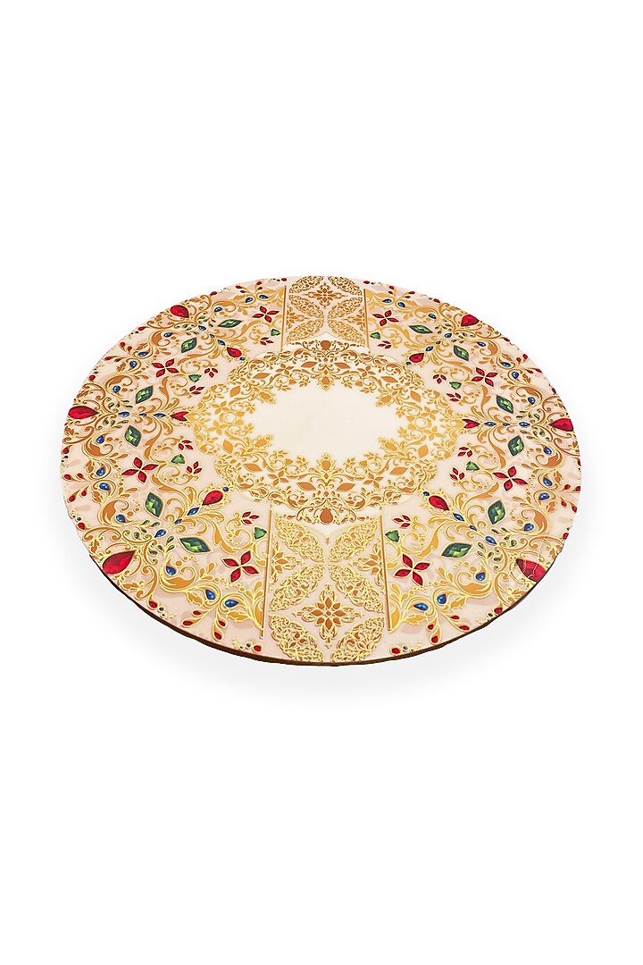 White & Gold Wooden Round Placemat by Expression Gifting at Pernia's Pop Up Shop
