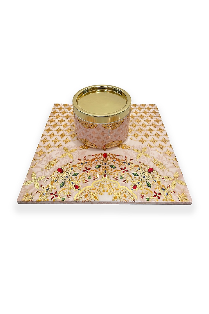 White & Gold Wooden Square Placemat by Expression Gifting