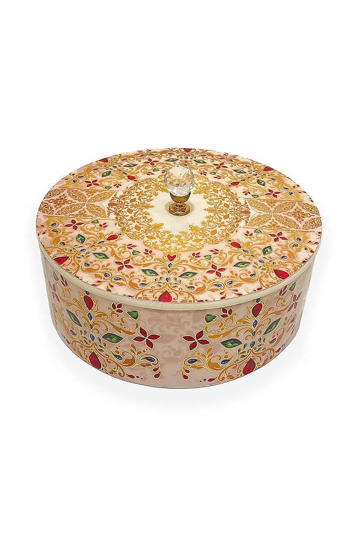 White & Gold Wooden Round Box by Expression Gifting at Pernia's Pop Up Shop