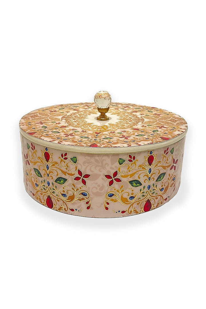 White & Gold Wooden Round Box by Expression Gifting at Pernia's Pop Up Shop