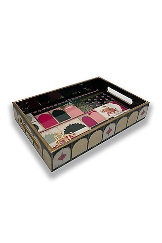 Green Wooden Rectangular Tray (Set of 2) by Expression Gifting