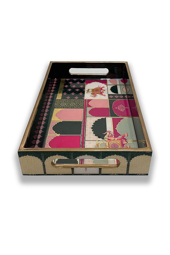 Green Wooden Rectangular Tray (Set of 2) by Expression Gifting at Pernia's Pop Up Shop