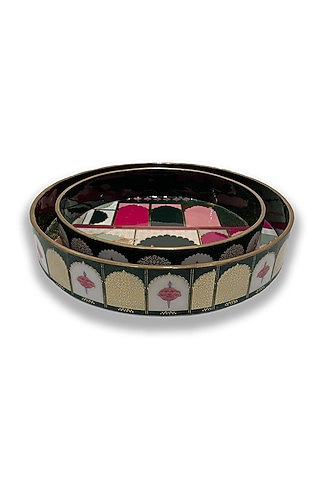 Green Wooden Round Tray (Set of 2) by Expression Gifting