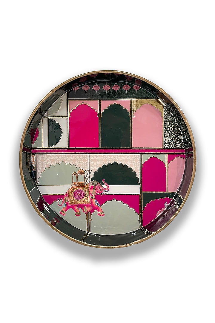 Green Wooden Round Tray (Set of 2) by Expression Gifting at Pernia's Pop Up Shop