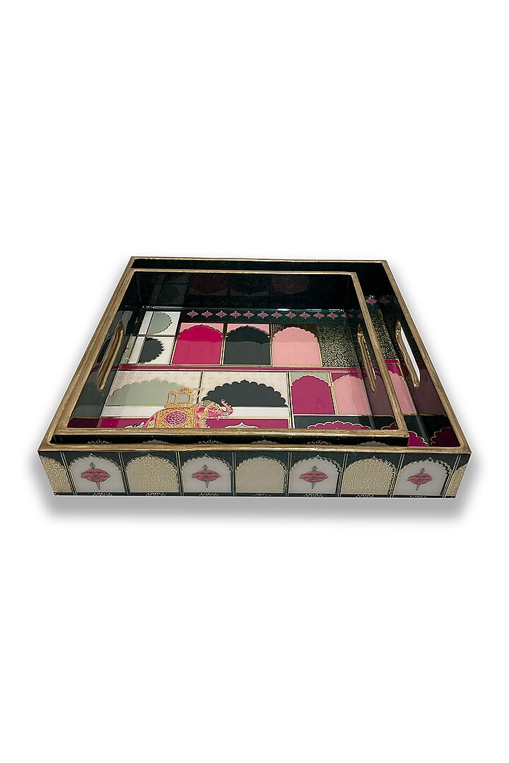 Green Wooden Square Tray (Set of 2) by Expression Gifting at Pernia's Pop Up Shop