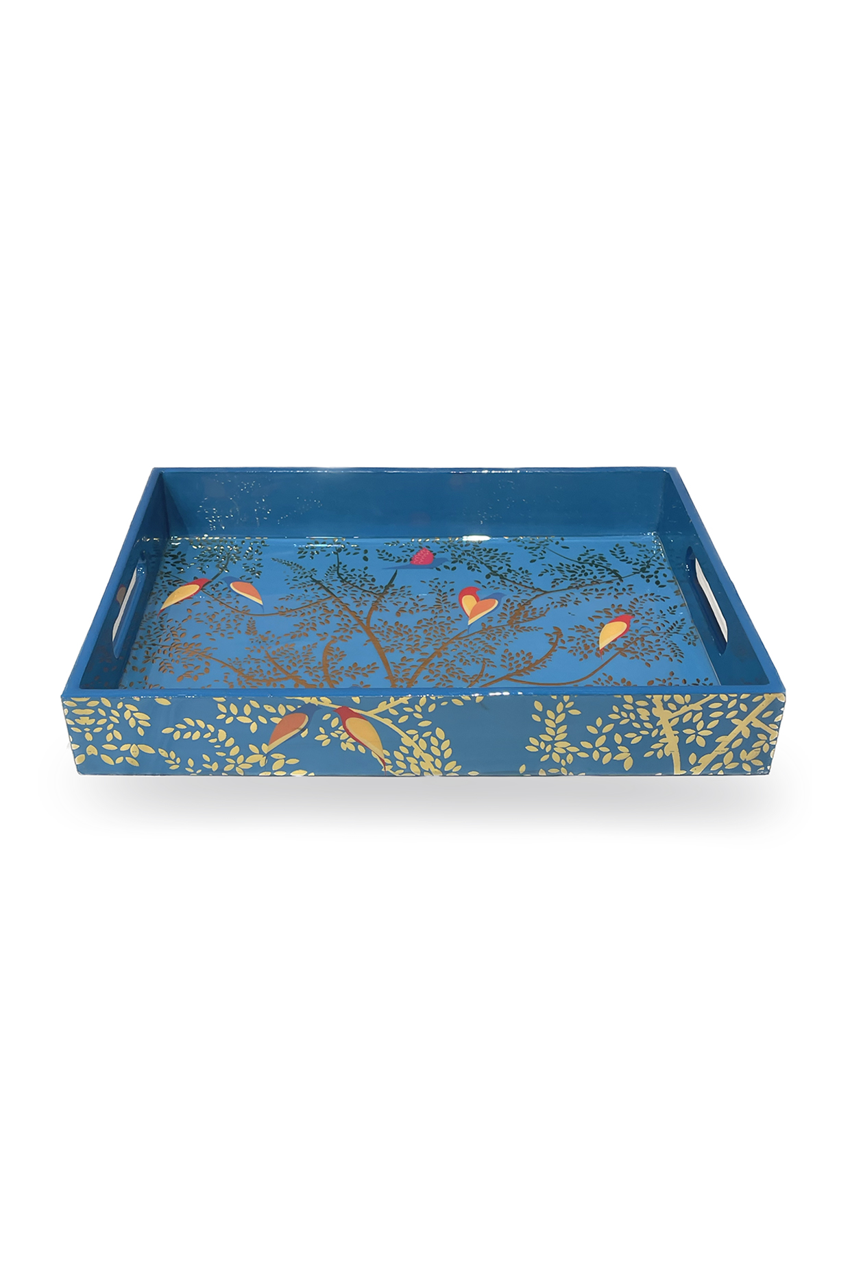 Blue Wooden Floral Printed Rectangular Tray Set by Expression Gifting at Pernia's Pop Up Shop