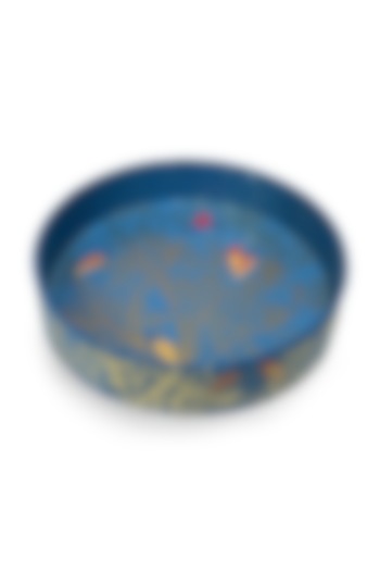 Blue Wooden Floral Printed Round Tray Set by Expression Gifting