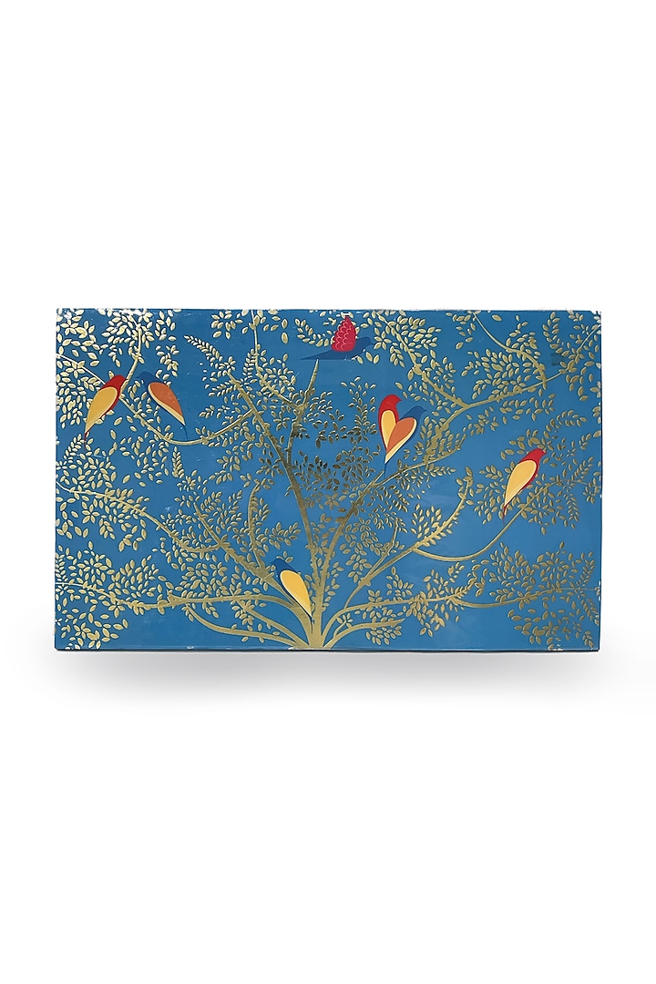 Blue Wooden Floral Printed Rectangular Placemat by Expression Gifting