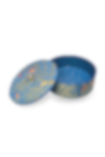 Blue Wooden Floral Printed Round Box by Expression Gifting