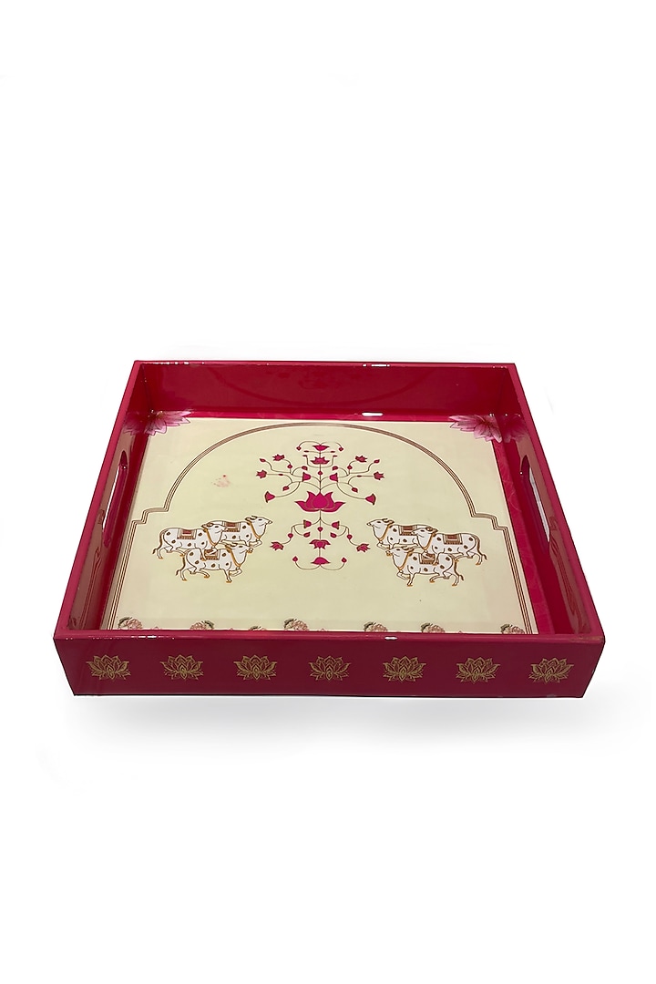 Pink & White Wooden Printed Square Tray Set by Expression Gifting