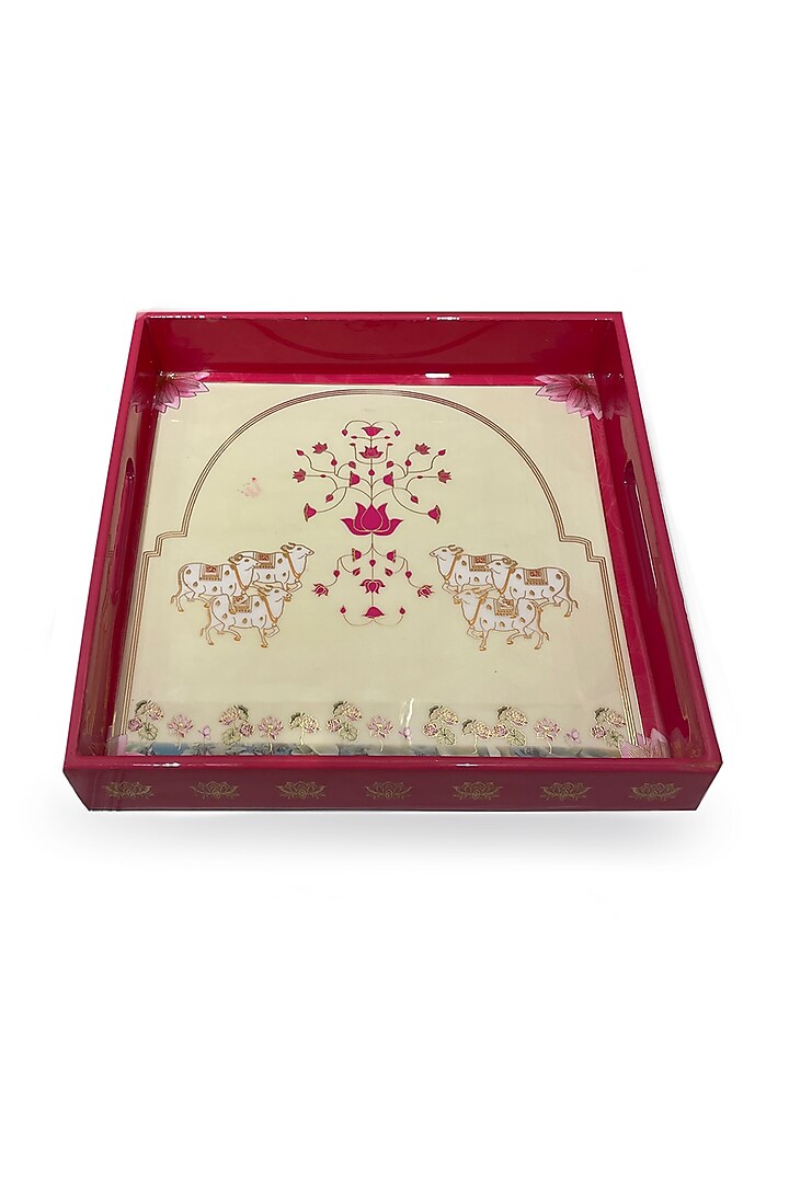 Pink & White Wooden Printed Square Tray Set by Expression Gifting at Pernia's Pop Up Shop