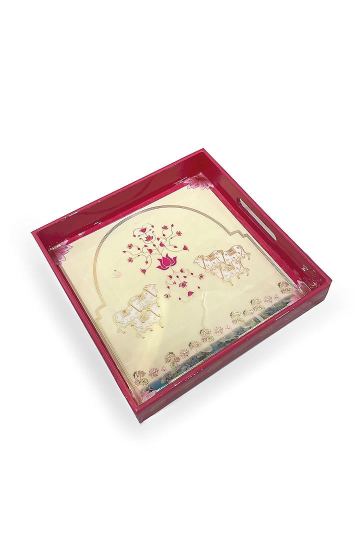 Pink & White Wooden Printed Square Tray Set by Expression Gifting at Pernia's Pop Up Shop