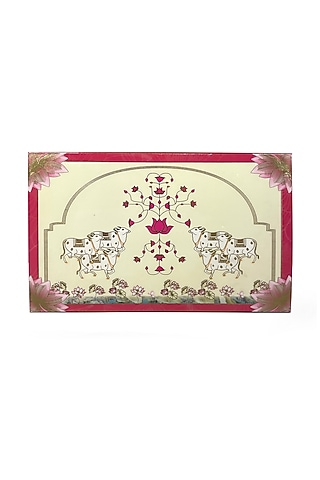 Pink & White Wooden Printed Rectangular Placemat by Expression Gifting