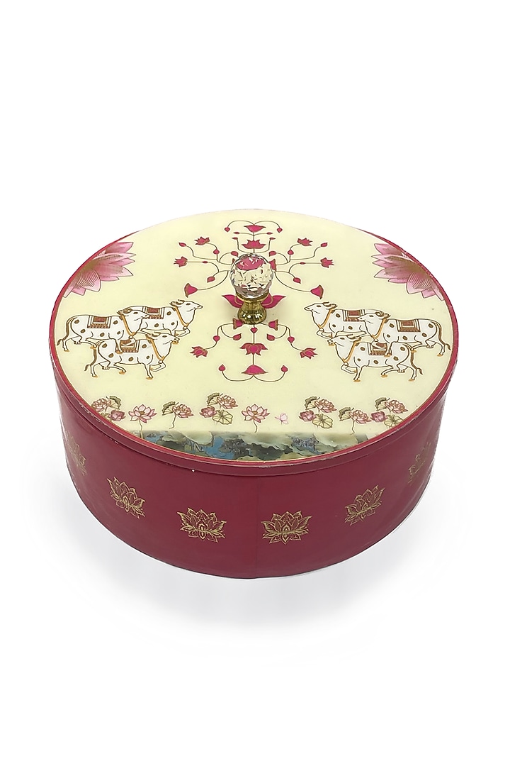 Pink & White Wooden Printed Round Box by Expression Gifting at Pernia's Pop Up Shop