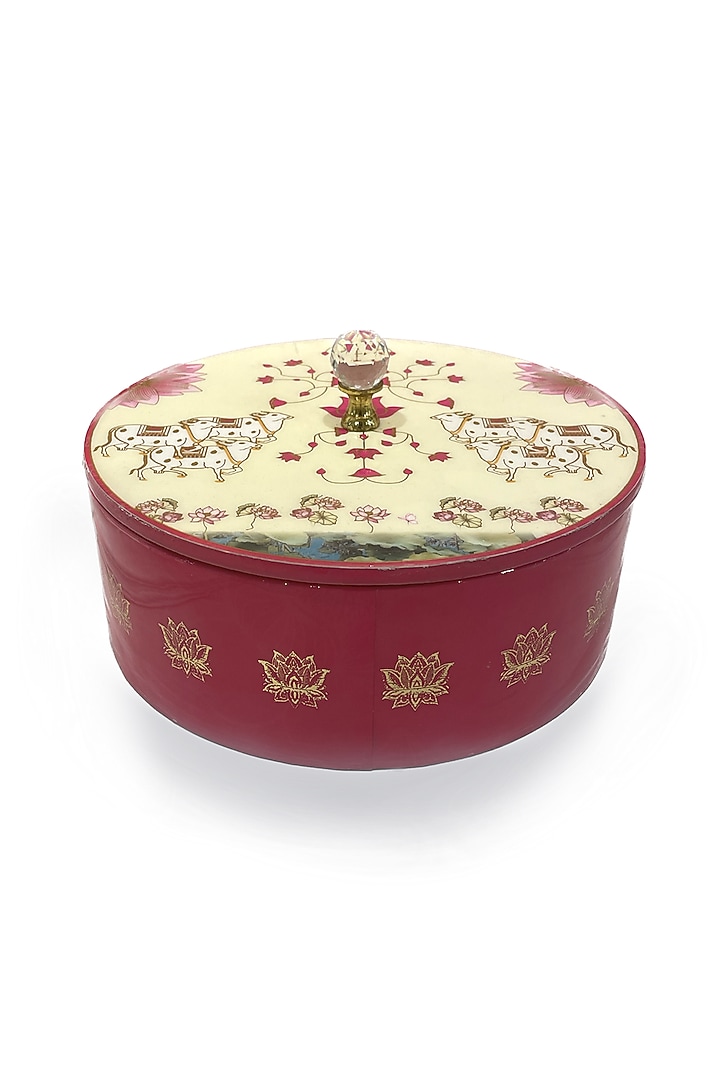 Pink & White Wooden Printed Round Box by Expression Gifting at Pernia's Pop Up Shop