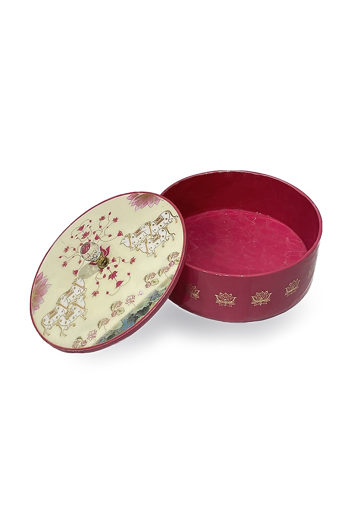 Pink & White Wooden Printed Round Box by Expression Gifting at Pernia's Pop Up Shop