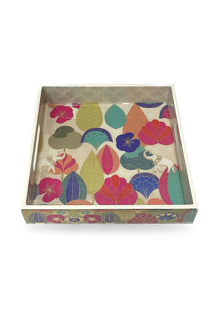 Multi-Colored Wooden Printed Square Tray Set by Expression Gifting
