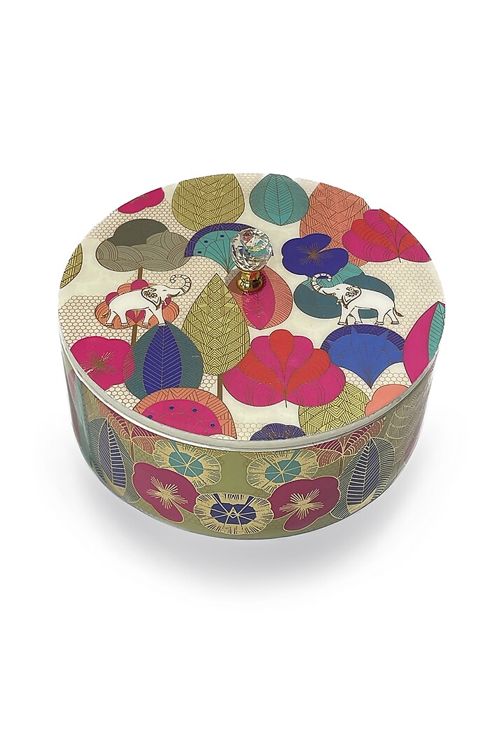 Multi-Colored Wooden Printed Round Box by Expression Gifting