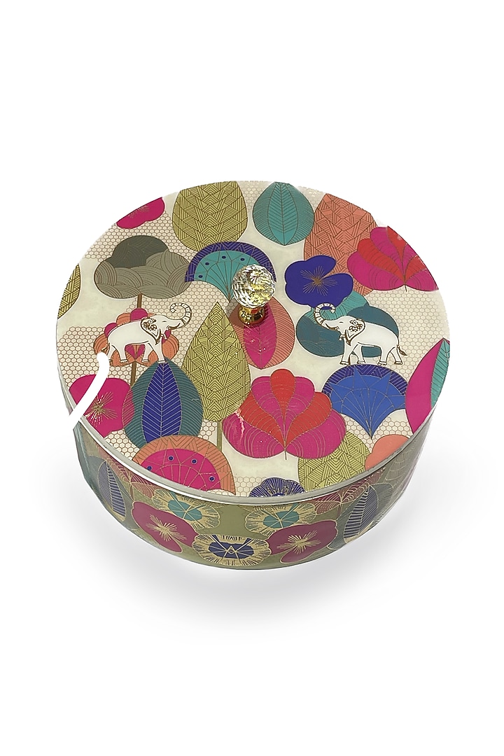 Multi-Colored Wooden Printed Round Box by Expression Gifting at Pernia's Pop Up Shop