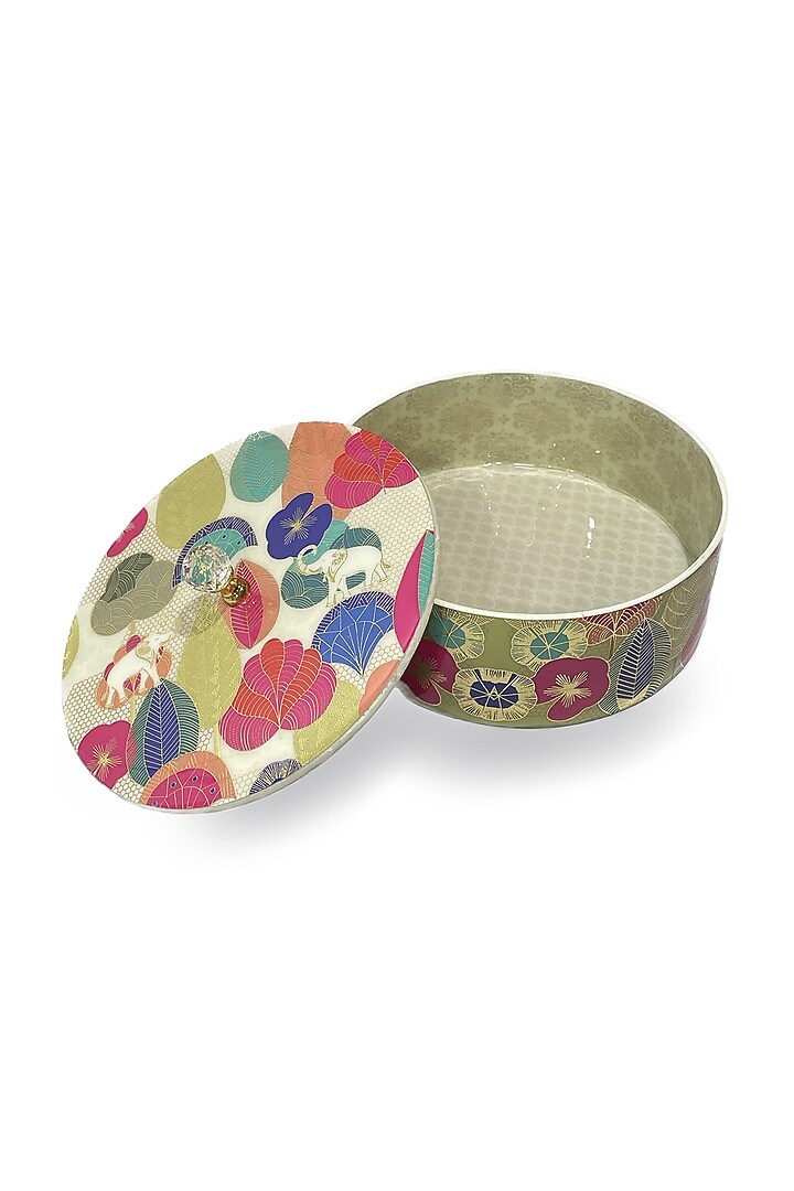 Multi-Colored Wooden Printed Round Box by Expression Gifting at Pernia's Pop Up Shop