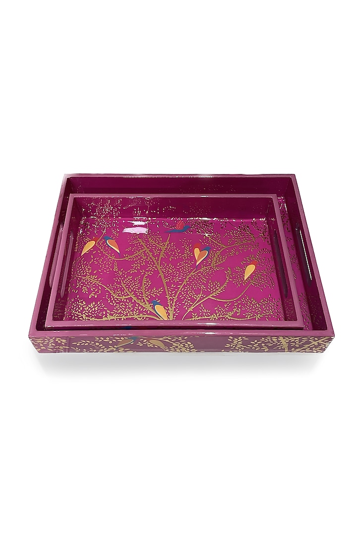 Magenta Pink Wooden Printed Rectangular Tray Set by Expression Gifting at Pernia's Pop Up Shop