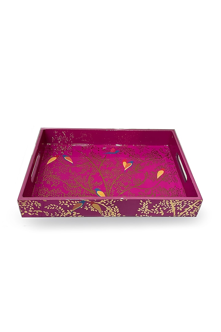 Magenta Pink Wooden Printed Rectangular Tray Set by Expression Gifting at Pernia's Pop Up Shop