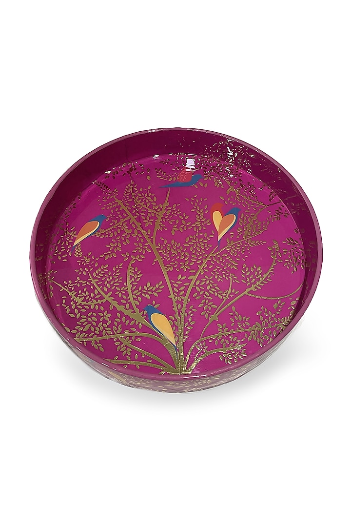 Magenta Pink Wooden Printed Round Tray Set by Expression Gifting
