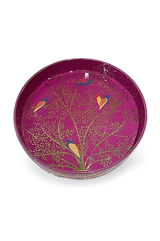 Magenta Pink Wooden Printed Round Tray Set by Expression Gifting