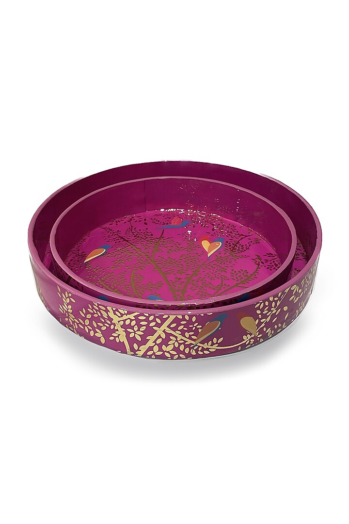 Magenta Pink Wooden Printed Round Tray Set by Expression Gifting at Pernia's Pop Up Shop