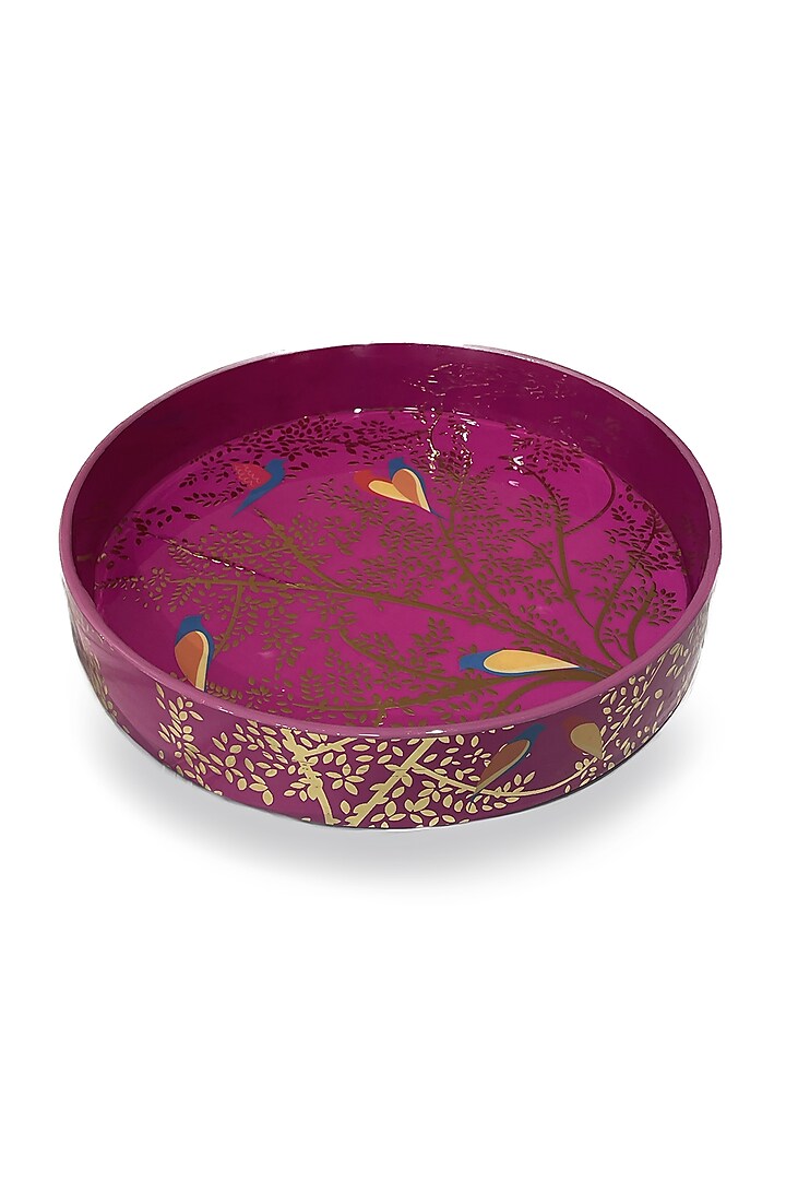 Magenta Pink Wooden Printed Round Tray Set by Expression Gifting at Pernia's Pop Up Shop