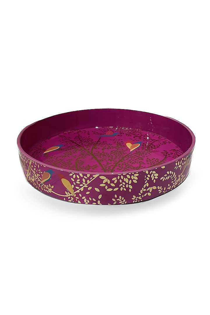 Magenta Pink Wooden Printed Round Tray Set by Expression Gifting at Pernia's Pop Up Shop