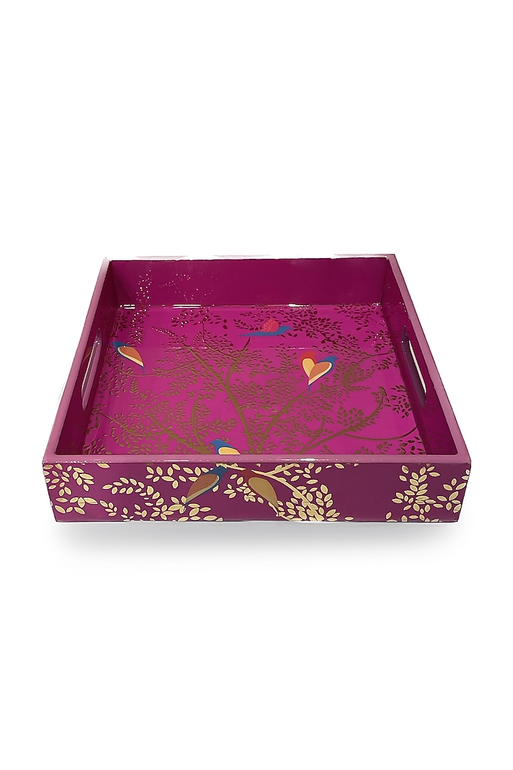 Magenta Pink Wooden Printed Square Tray Set by Expression Gifting at Pernia's Pop Up Shop