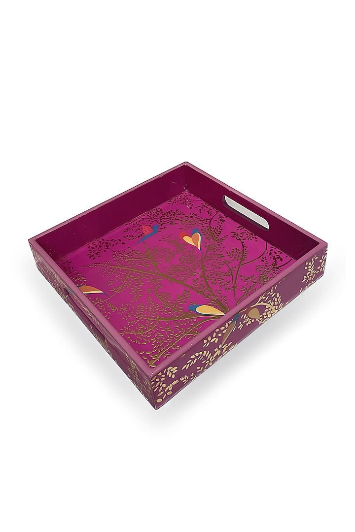 Magenta Pink Wooden Printed Square Tray Set by Expression Gifting at Pernia's Pop Up Shop