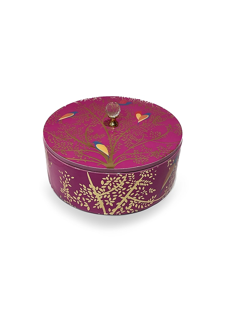 Magenta Pink Wooden Printed Round Box by Expression Gifting