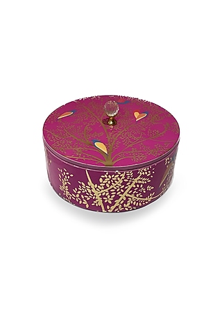 Magenta Pink Wooden Printed Round Box by Expression Gifting