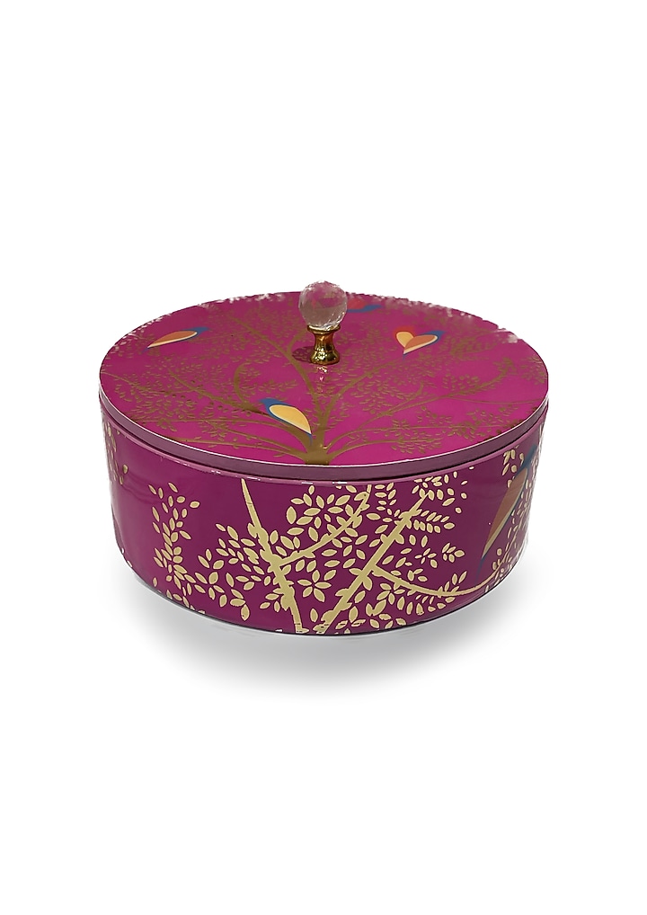 Magenta Pink Wooden Printed Round Box by Expression Gifting at Pernia's Pop Up Shop