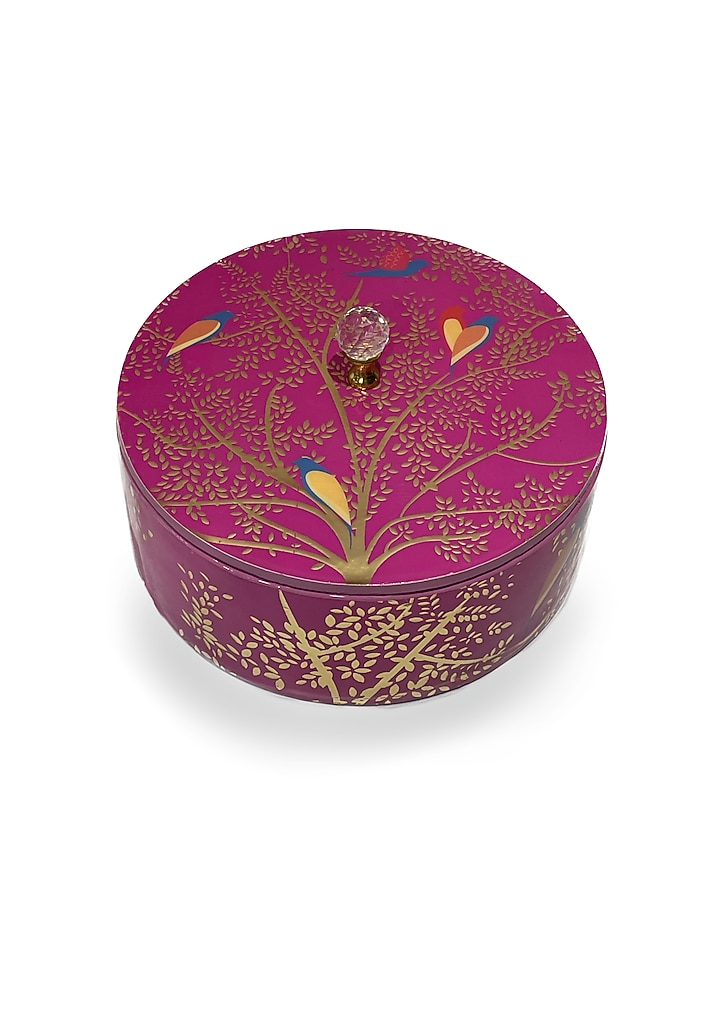 Magenta Pink Wooden Printed Round Box by Expression Gifting at Pernia's Pop Up Shop