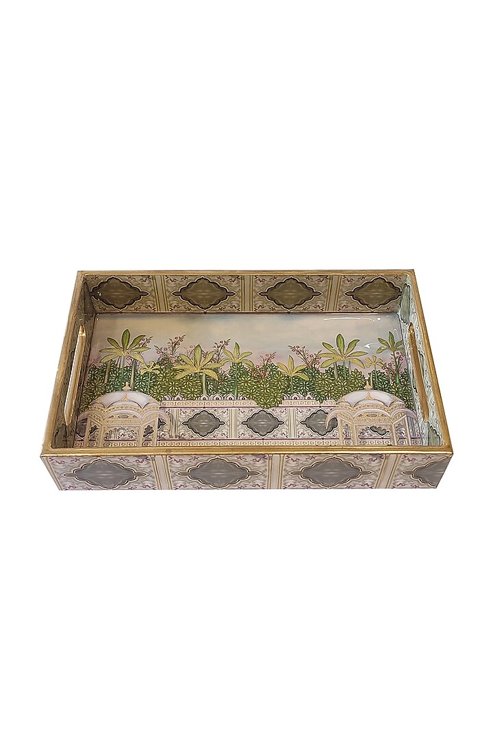 White & Green MDF Rectangular Tray Set by Expression Gifting at Pernia's Pop Up Shop