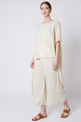 White Foil Printed Top by EZRA