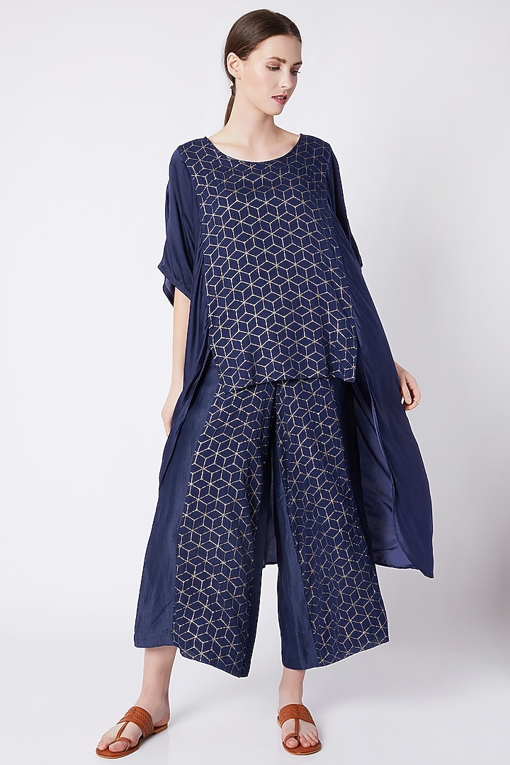 Electric Blue Gold Foil Printed Top by EZRA at Pernia's Pop Up Shop