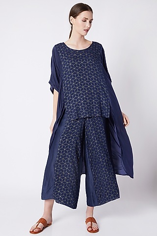 Electric Blue Gold Foil Printed Top by EZRA