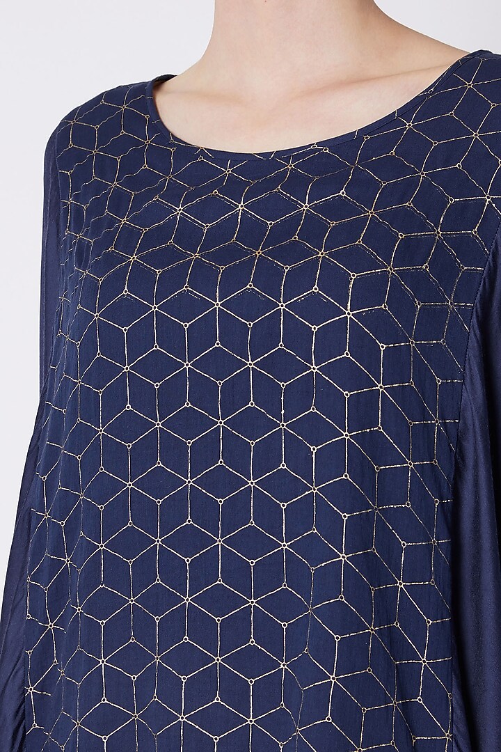 Electric Blue Gold Foil Printed Top by EZRA at Pernia's Pop Up Shop