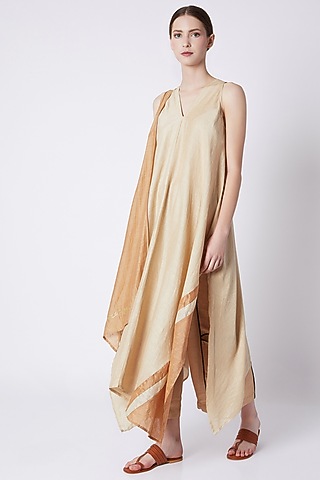 Beige Top With Asymmetric Hemline by EZRA