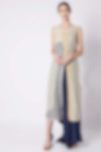 Nude & Electric Blue Long Dress by EZRA at Pernia's Pop Up Shop