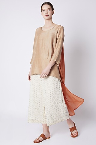 Beige & Rust Pleated Top by EZRA