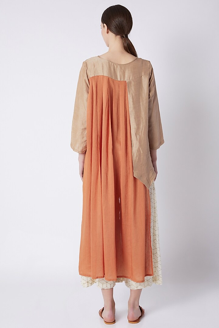 Beige & Rust Pleated Top by EZRA at Pernia's Pop Up Shop