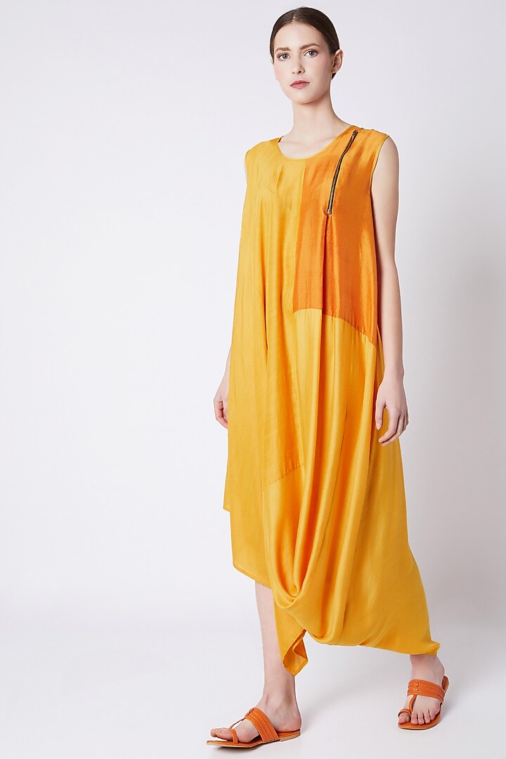 Yellow Flowy & Draped Dress by EZRA
