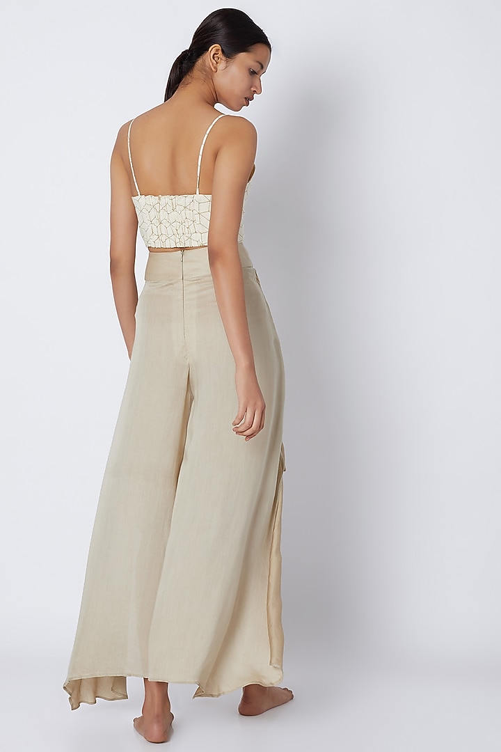 Grey Draped Palazzo Pants by EZRA at Pernia's Pop Up Shop