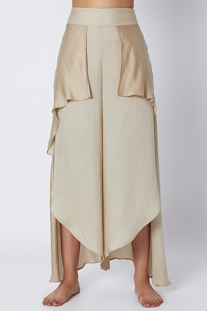 Grey Draped Palazzo Pants by EZRA at Pernia's Pop Up Shop