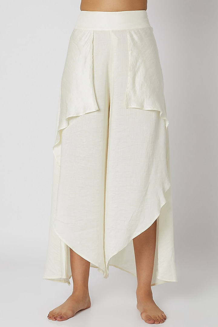 Nude Draped Palazzo Pants by EZRA at Pernia's Pop Up Shop